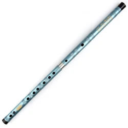 Flauta de bambu artesanal tradicional chinesa com duas seções azul, chamada de flauta dizi, para iniciantes e amantes da música