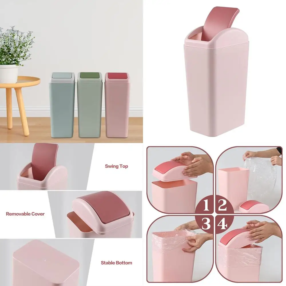 

12L Compact Pink Swing-Top Plastic Trash Bin, 1 Unit