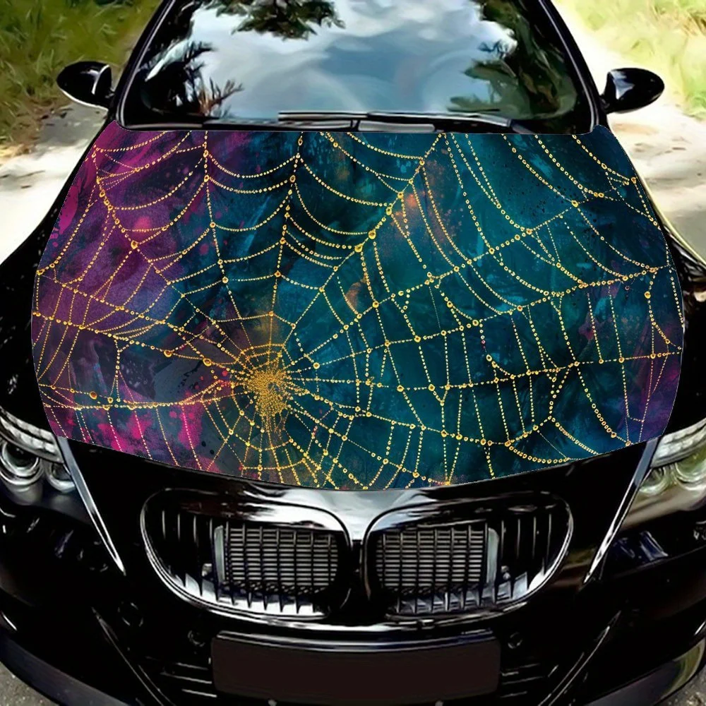 

Mystic Stellar Golden Web Car Hood Decal,Self-Adhesive PVC hood Sticker Decor Scratch Resistant Sticker Protect,Auto Accessories