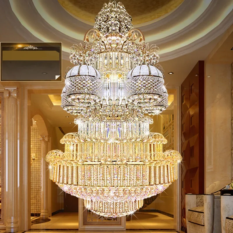 New gold luxury duplex building living room chandelier building stairway lamp hotel villa project light hall light