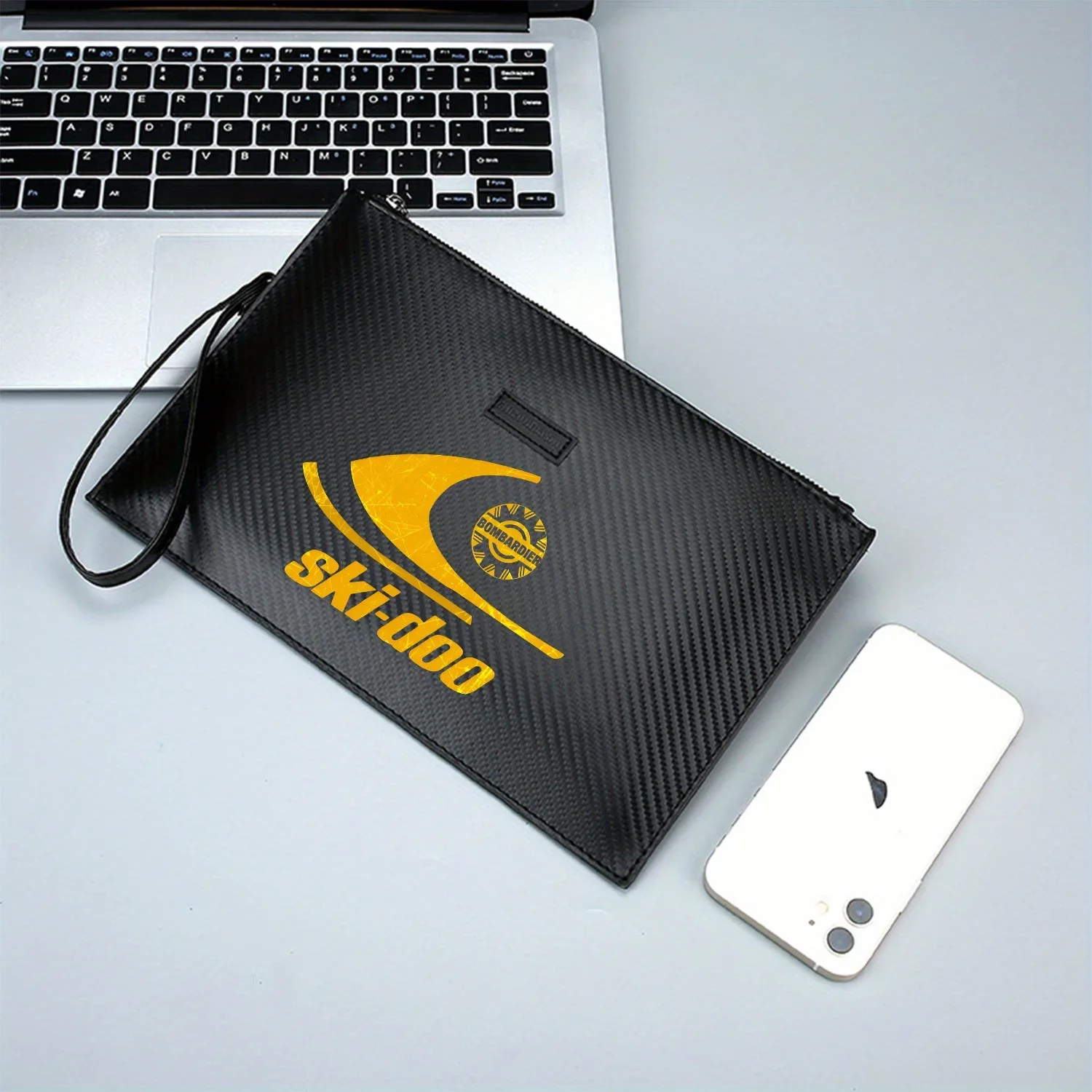 Ski-Doo Logo With Bombardier Design. Men's Handbag Elegant Printed PU Fashionable And Practical For Everyday Carry