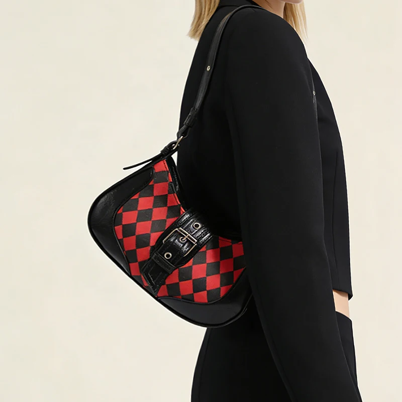 

Korean Popular Shoulder Bag Retro Plaid Hot Chick High-Quality Underarm Bag Women's Shoulder Crossbody Saddle Bag