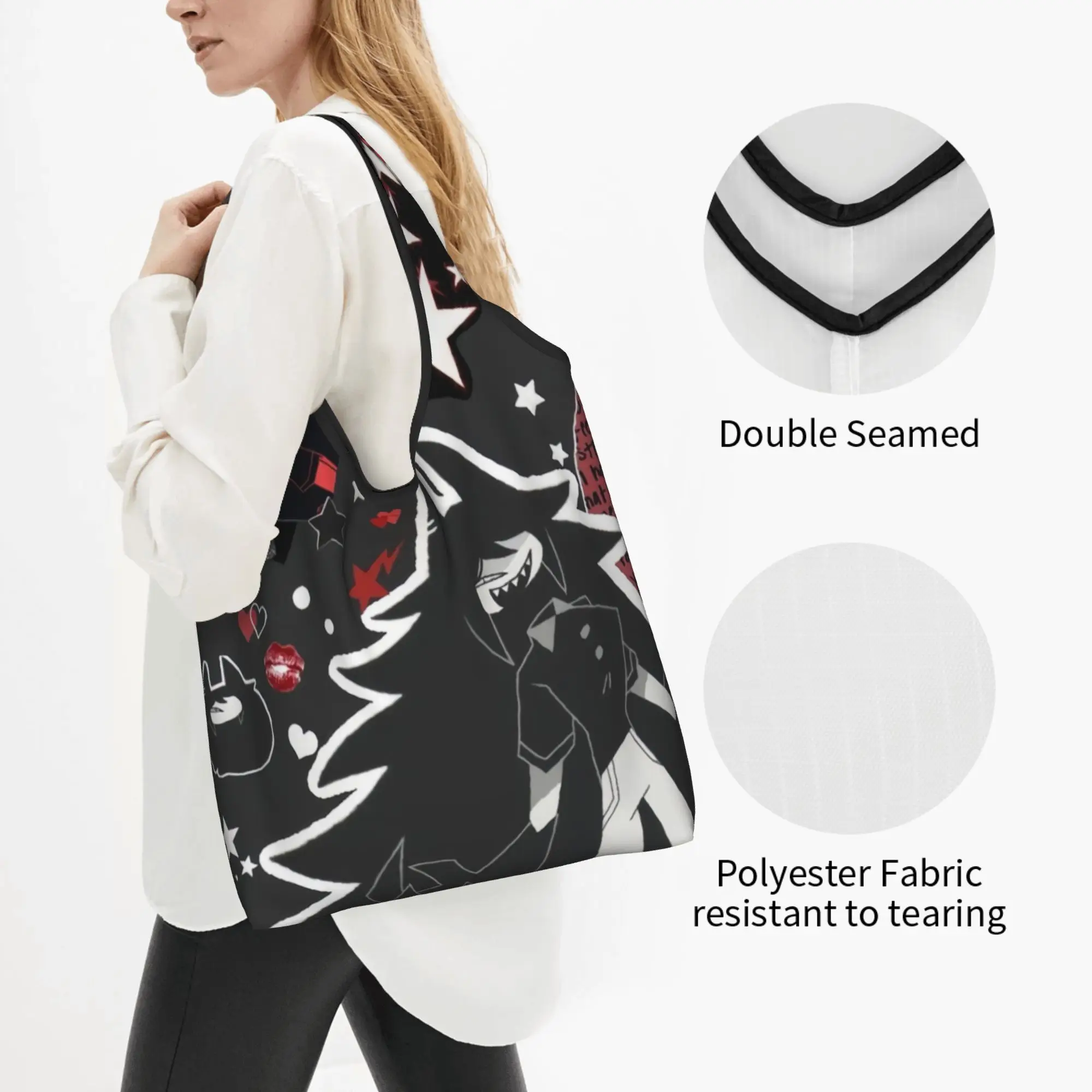 Custom Cartoon Miss Circle  Anime    Shopping Bag Women Portable Large Capacity Grocery  Shopper Tote Bags