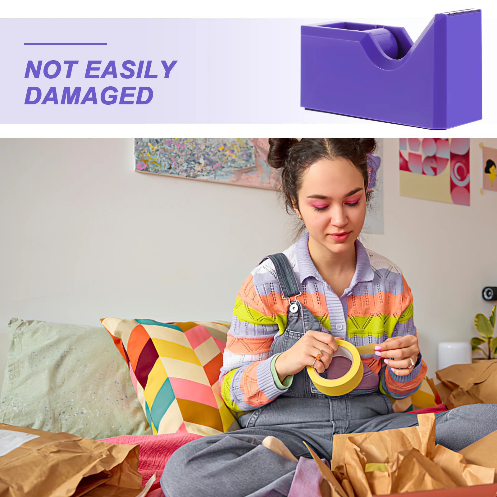 

Small Transparent Tape Dispenser Weighted Desktop Holder for Office School Art Projects Scissors Free Cutting Lightweight