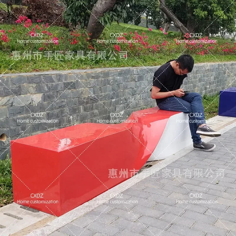 Outdoor Fiberglass Leisure Chair Twist Stool Square Commercial Street Shopping Center Rest Waiting Seat Customizable