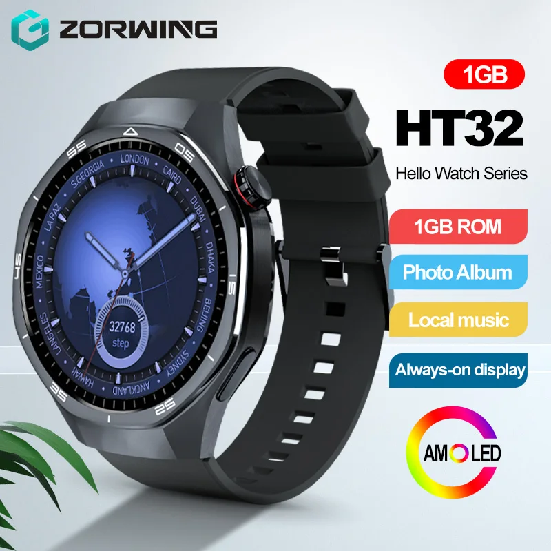 HT32 Smart Watch AMOLED Men Watch 5 Pro NFC Compass 1GB ROM Local Music Album E-Book Heart Rate Sport Smartwatch for Android IOS