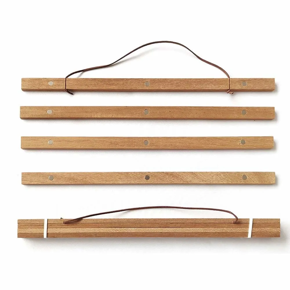 Wooden Teak Home Decor Magnetic Artwork Hanger Poster Frame Painting Scroll Picture rack Wall Art