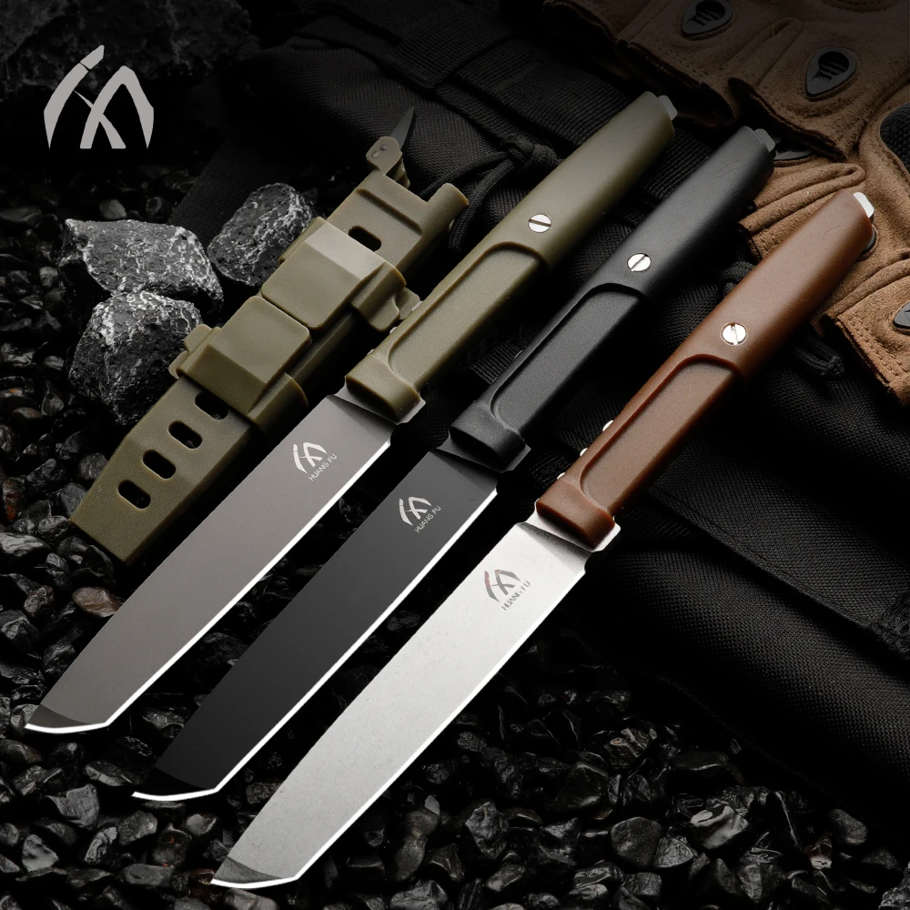 Cuchillo de acero de alta calidad con hoja fija, acero inoxidable de alta dureza con quilla integrada y funda, cuchillo portátil de emergencia, cuchillo para exteriores.