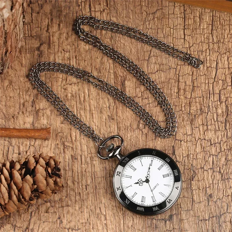 Retro Style Open Face Roman Number Display Men Women Retro Quartz Analog Pocket Watch Necklace Pendant Chain Timepiece Gifts