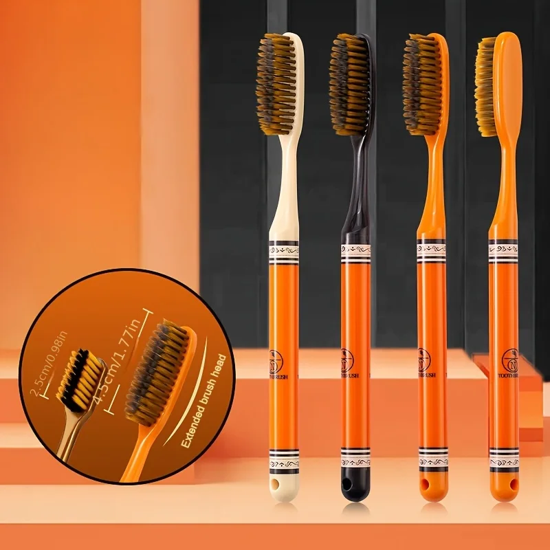 6-piece set of luxury long-head household toothbrushes for adults with ultra-fine soft bristles, extra-large and extra-long, suitable for couples and families, with printed handles to protect gums, fine bristles for efficient cleaning, stylish design, and non-slip brush handles