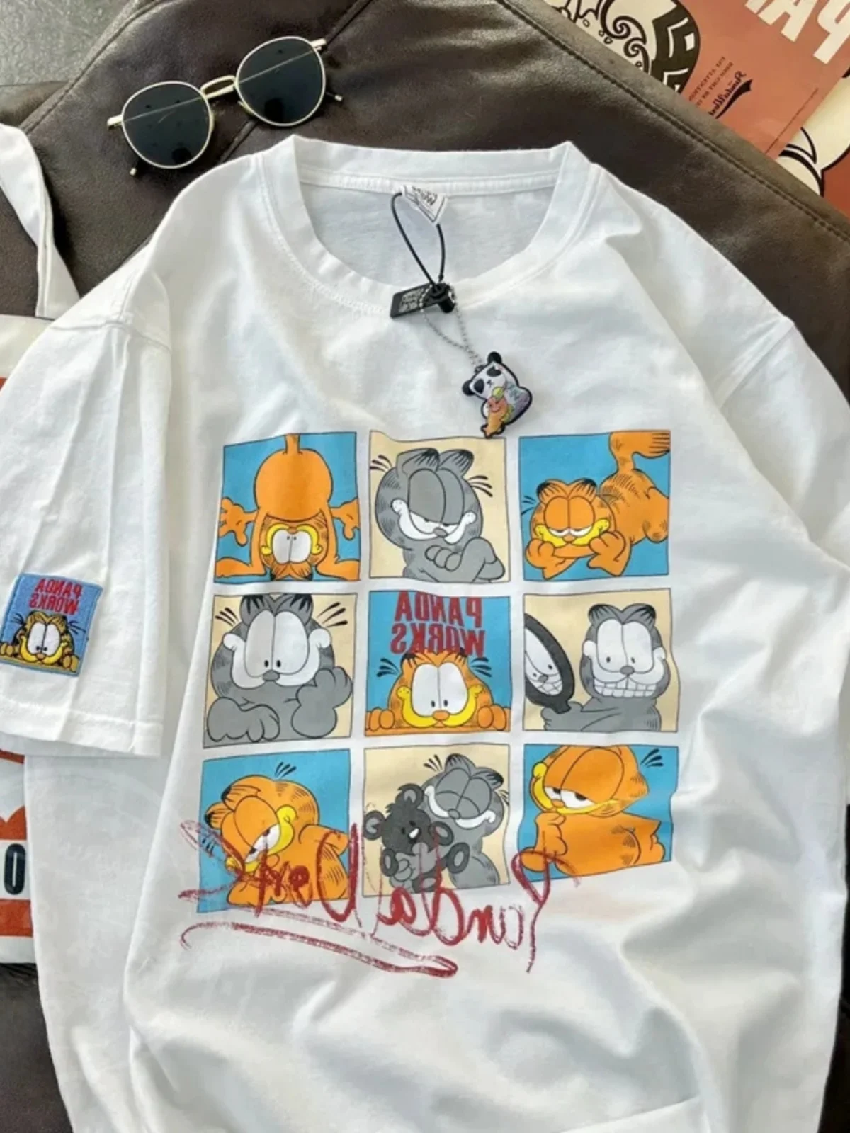 

Женская футболка больших размеров, летняя, повседневная, свободного кроя, с принтом, с коротким рукавом, круглым вырезом, в корейском стиле, из тонкого хлопка