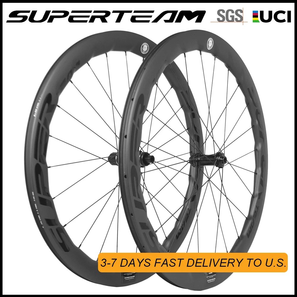 

SUPERTEAM Disc Brake Wheelset 50mm Carbon Fiber Wheels Clincher Road Disc Brake UCI Wheel