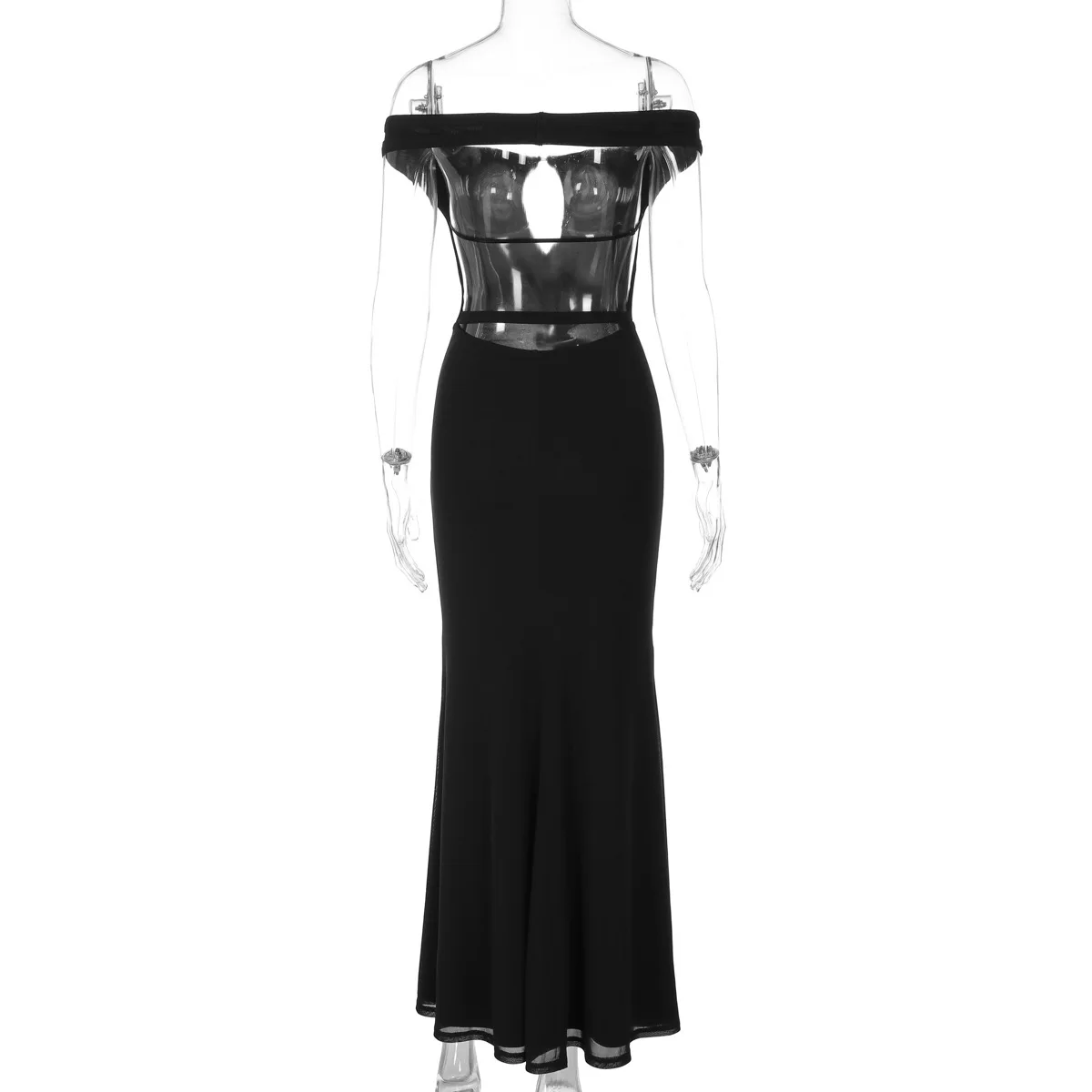 Absobe قبالة الكتف عارية الذراعين قطع Bodycon فستان ماكسي المرأة خريف شتاء الصلبة سليم أكمام مثير حفلة سهرة كلوبوير #6