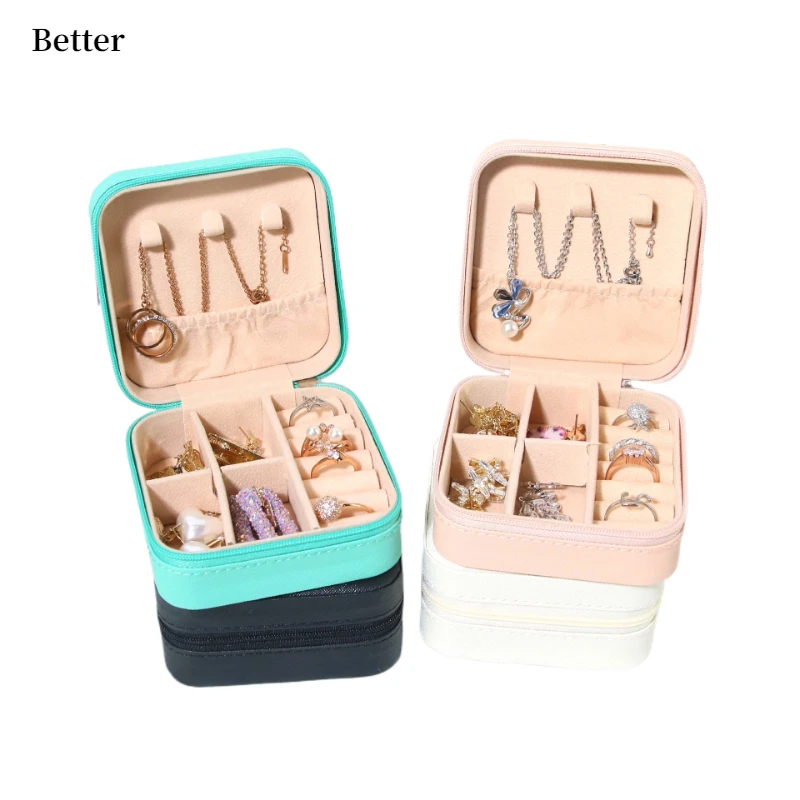 

Portable Small Trinket Earring Necklace Bracelet Ring Organizer Display Case Travel Ornaments Leather Mini Jewelry Storage Box