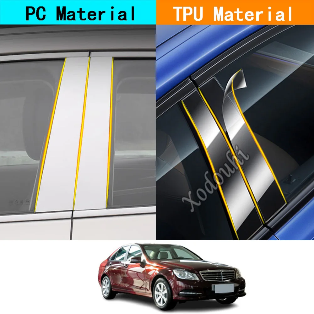 

Накладки на стойки дверей (глянцевые, TPU) для Mercedes-Benz C-Class W204 2008-2013, 6 шт.
