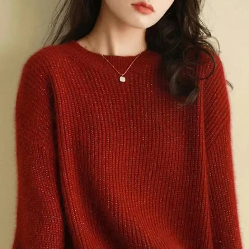 

Red Sweater Women Winter Base Shirt Inner Wear Women Young And Beautiful Loose Fit Outer Wear Lazy Style Thick Knitted