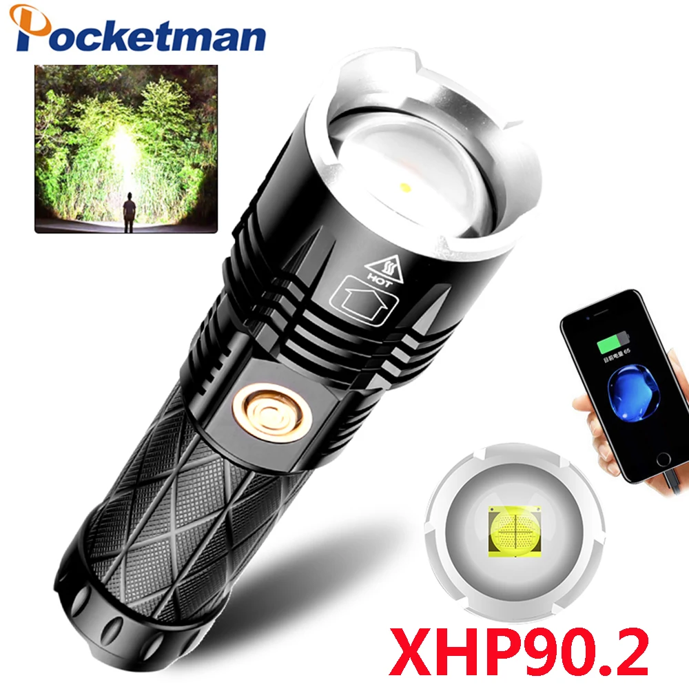 

XHP90.2 LED Flashlight Tactical Flashlights USB Rechargeable Flashlight Waterproof Torch Use 18650 Battery