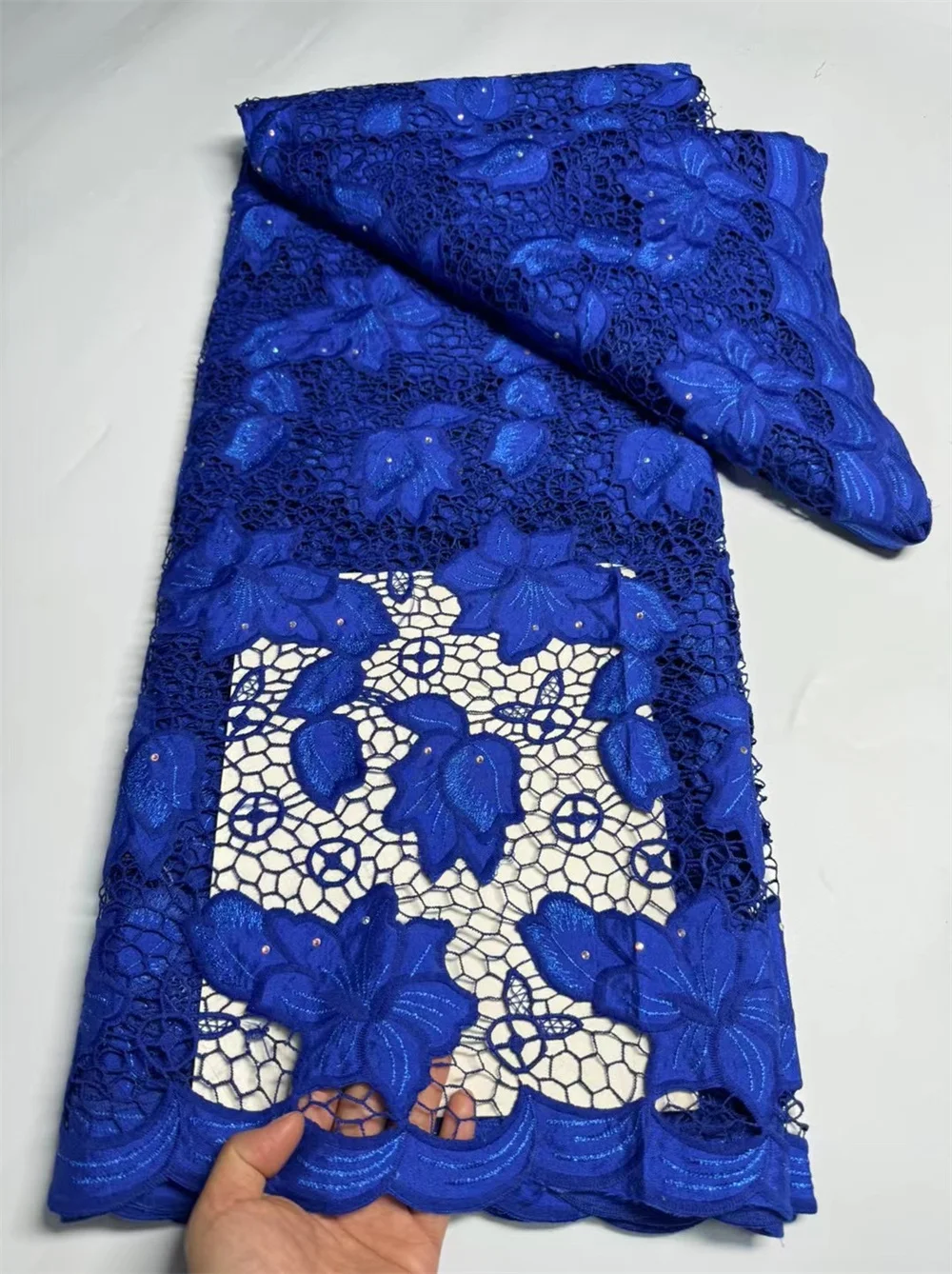 African Lace Novelty 2024 Royal Blue Lace Fabric With Sequins Cord Lace Fabric Fashion Nigerian Lace Fabric For Party DreWp435-1