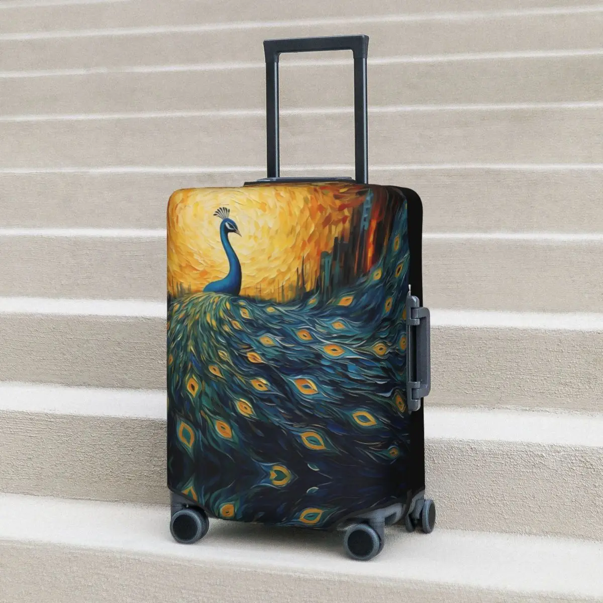 

Painting Peacock Suitcase Cover The Starry Night Travel Holiday Fun Luggage Case Protector