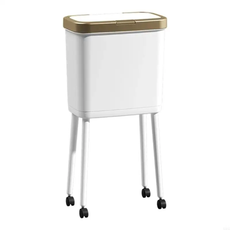 Space Efficient Wheeled Trash Can With Flexible and Smooth Lid Modern Design For Office X3UC