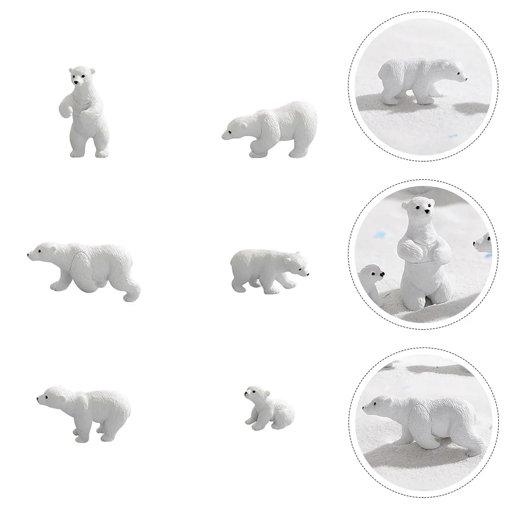 

6 Pcs Animals Mini Polar Bear Figurines Garden White Small Model Adornment Decor