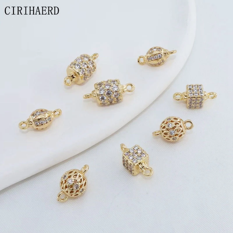 

18K Real Gold Plated Inlaid Zircon Round Jewelry Connectors For Necklace Bracelet Earring Pendants DIY Accessories Spacer Beads