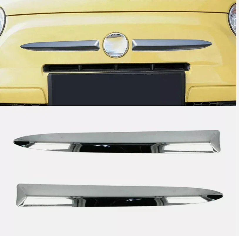 1Pair Chrome Front Bumper Upper Moulding Trim Strip For Fiat 500 2007-2015 Car Front End Protective Frames Replacement 735455041