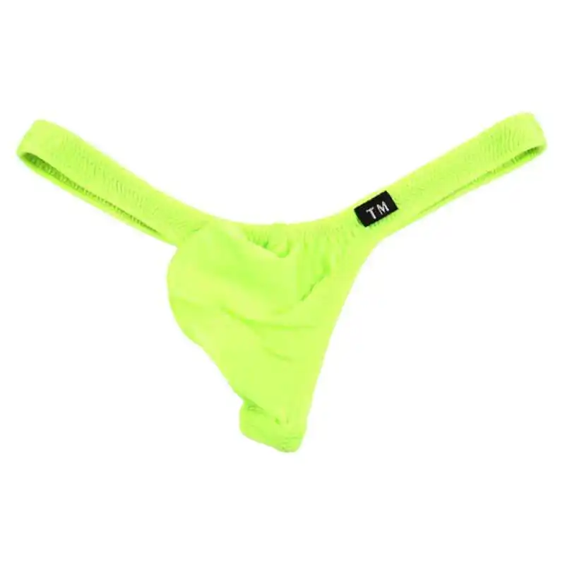 

Men's Ice Silk Elephant Trunk Pouch Thong Neon Green Low Waist High Elastic Sexy T-Back Underwear