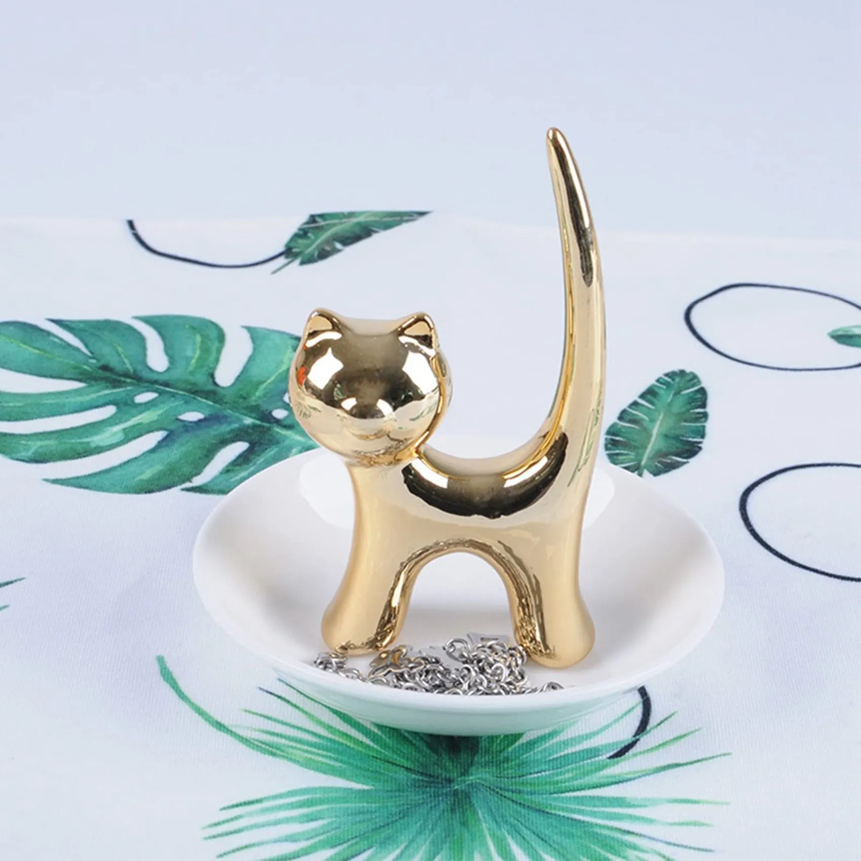 Cat Trinket Dish Jewellery Tray Cat Ring Holder Jewelry Dish Trinket Holder Fashion Bracelets Earrings Storage Tray A