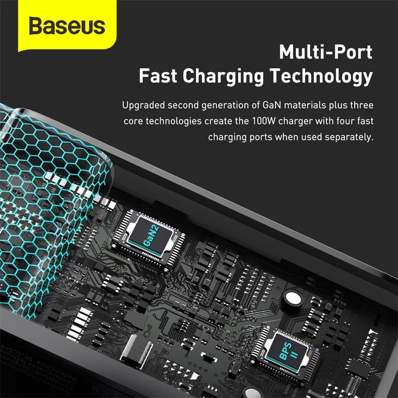 Baseus 100W GaN USB Type C Charger PD QC Quick Charge 4.0 3.0 Type-C Fast Charging For iPhone 14 13 12 Xiaomi Macbook Pro Laptop