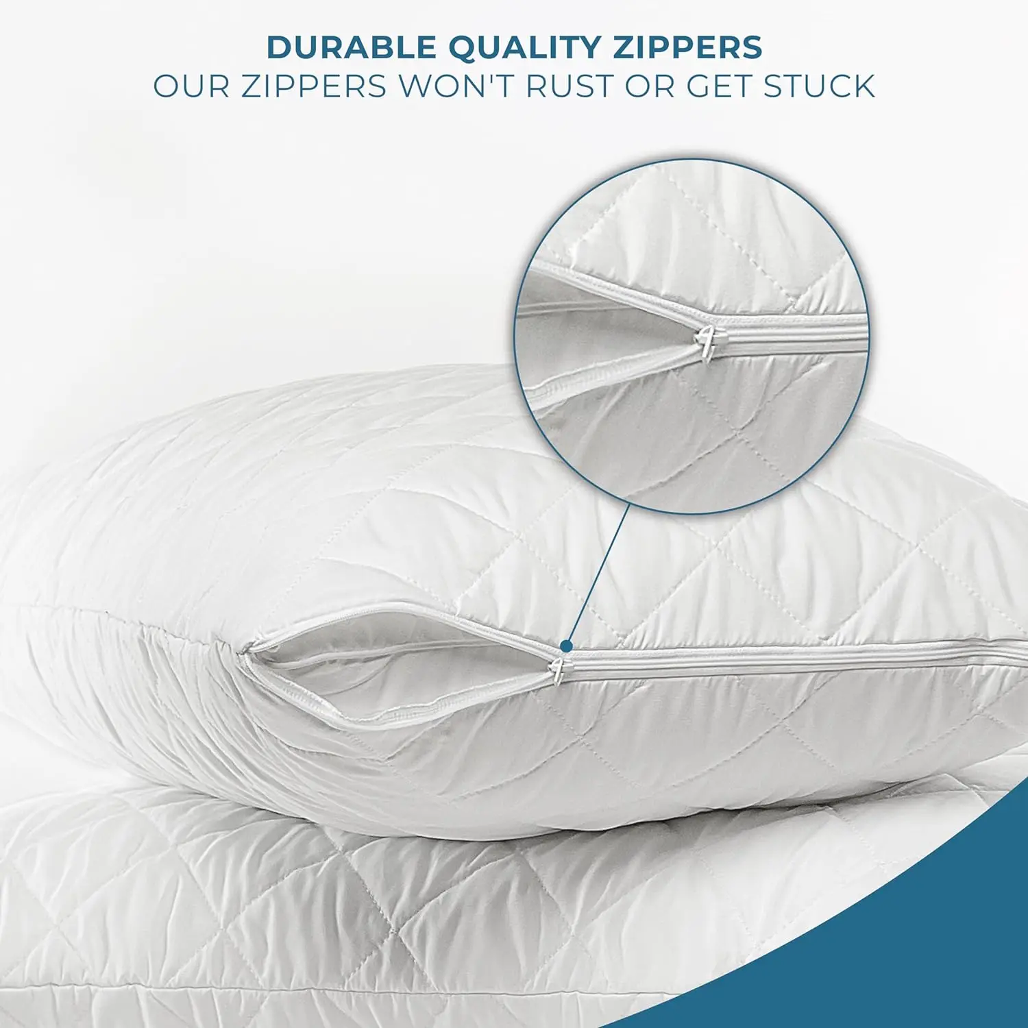 2pcs Thick Waterproof Pillow Protector Quilted Padding Pillow Cover with Zipper Bedbug Proof & Anti Mites