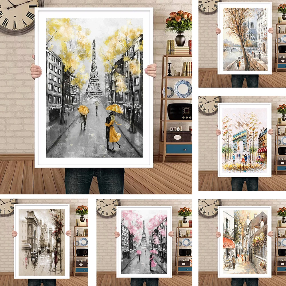 

Paris Seine Street Landscape Oil Painting On Canvas Poster Painting Art Prints Wall Picture For Living Room Nordic Decoration