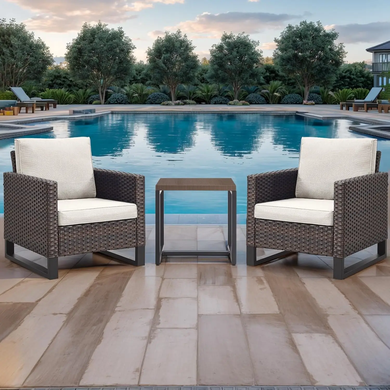 Outdoor Pátio Móveis Sofá Set, Conjuntos de Vime Conversa, PE Rattan secional Set para Varanda Jardim, marrom e bege, 5 PCs