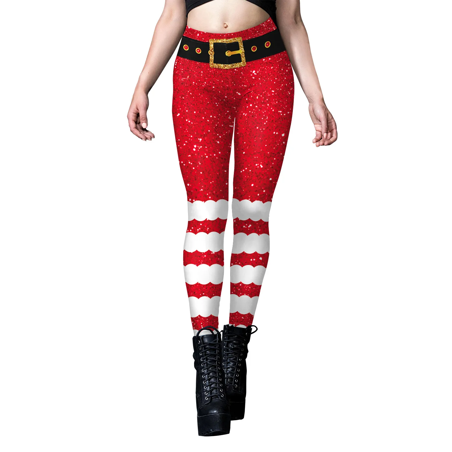 Zawaland Fashion Stripe Women Leggings 3D Digital Printing Christmas Leggings Funny Red Sexy Elastic Christmas Skinny Legging