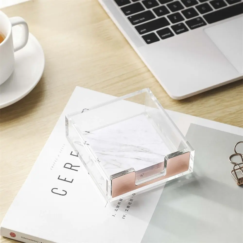 Acrílico Sticky Notes Box, Transparente Note Sheets, Memo Pad Holder, Clear Cube, Notepads Organizer, Material de escritório