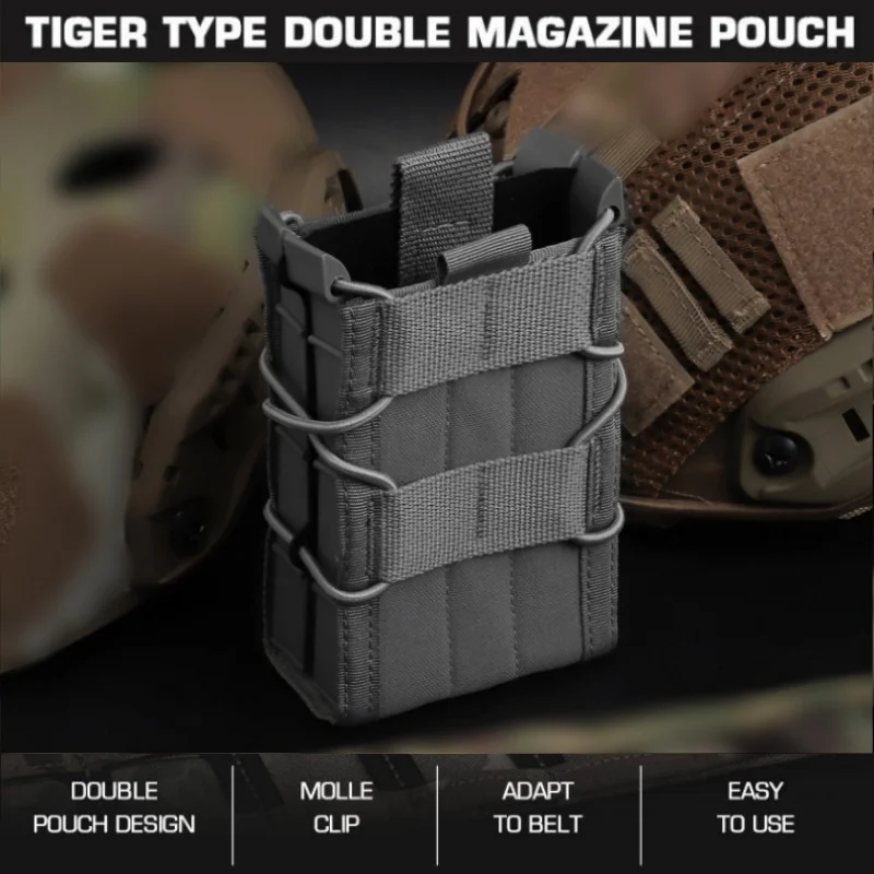 

Compatible with 5.56 7.62 Tiger style dual quick release function magazine, compatible with MOLLE system
