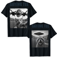 Bombardino Crocodilo Italian Brainrot Meme Cat Selfie T-Shirt Raccoon Selfie with Alien UFO Funny Raccoon Graphic Tee Y2k Tops