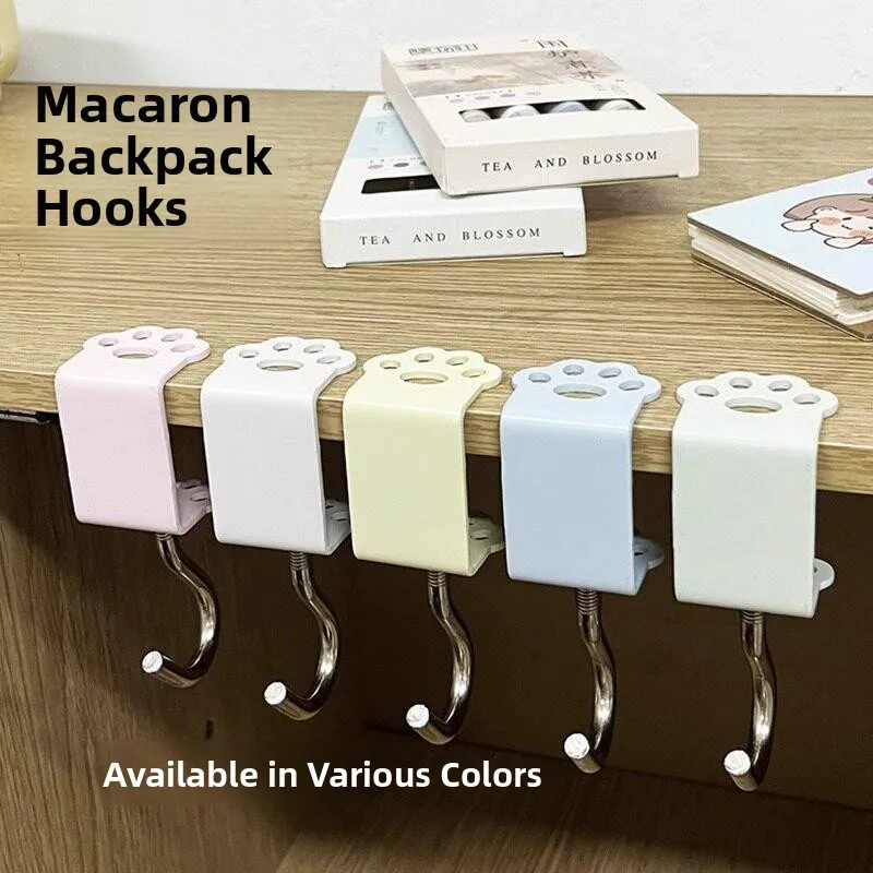 Gancho para mochila de escritorio de color macaron, ajustable, para dormitorio de estudiantes, sin necesidad de taladrar, giratorio, para oficina