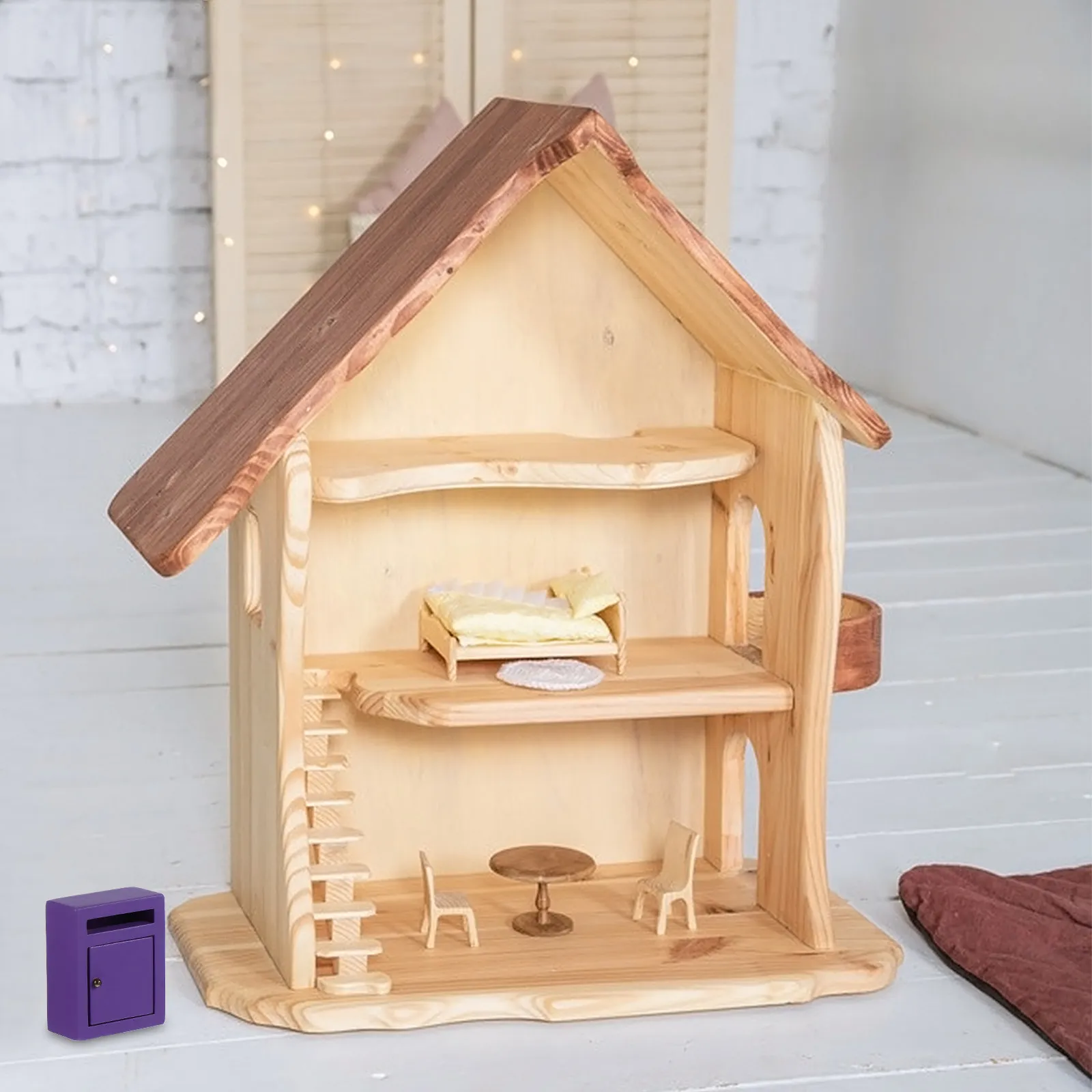 

Mini House Simulation Vintage Wooden Mailbox Miniature Durable Safety Stylish Design Romantic Home Decoration Mini Furniture