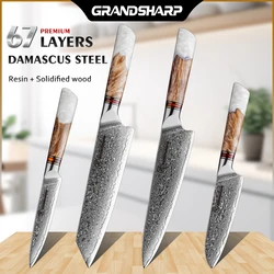 Grandsharp 4 Pieces Knife Set Damascus Steel 10Cr15C0Mov Steel Vegetables Fruit Slicer kiritsuke Chef Knives Cooking Tools New