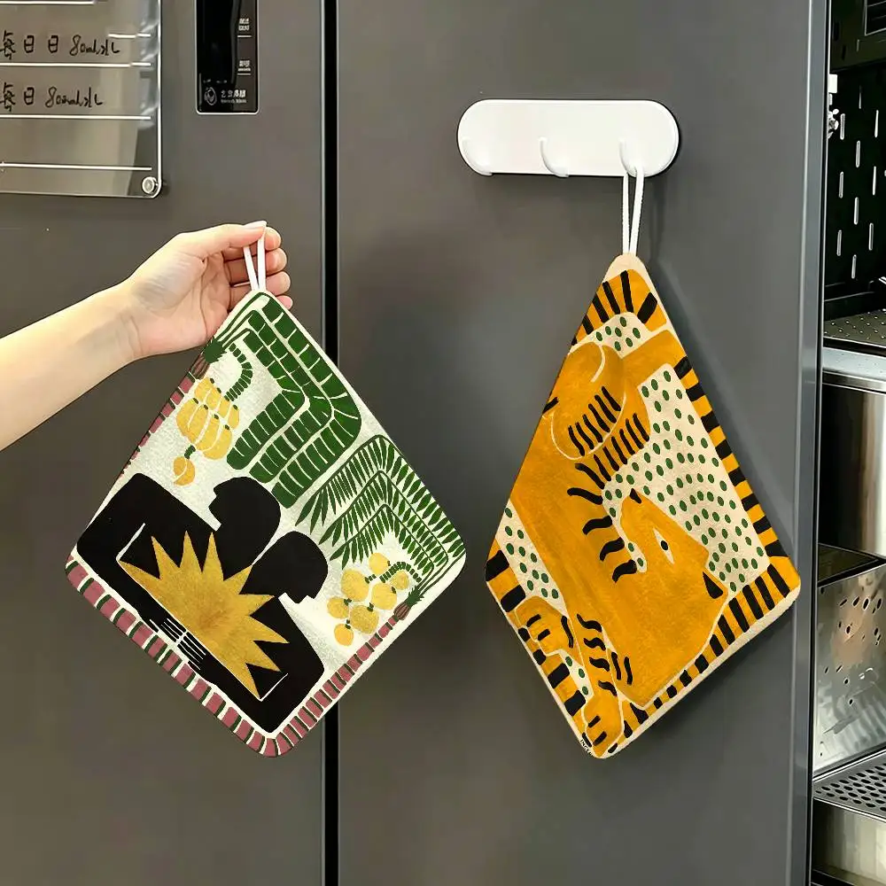 Egypt Colorful Abstract Tiger and Leopard Hanging Design Hand Wiping Towel, Polyester Cotton Fabric, Universal for Bathroom