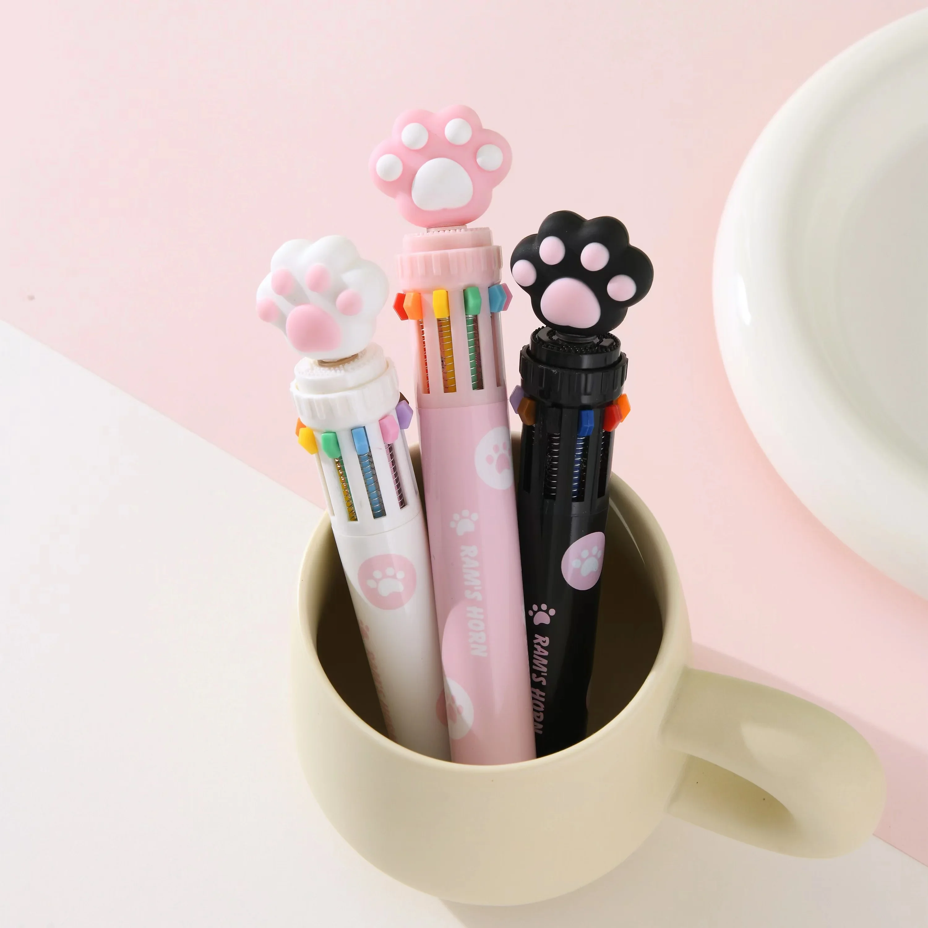 Cute Cat Paw Cartoon Silicone 10 Colors Ballpoint pen  Kawaii Cat\'s claw multi-color pen for student hand account Ballpoint Pen