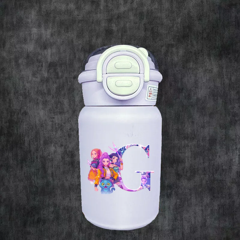 

KPop Demon Hunters Изолированная спортивная чашка для воды с буквами A-Z, чашки для питья из нержавеющей стали, портативные термопринадлежности, дорожные очки