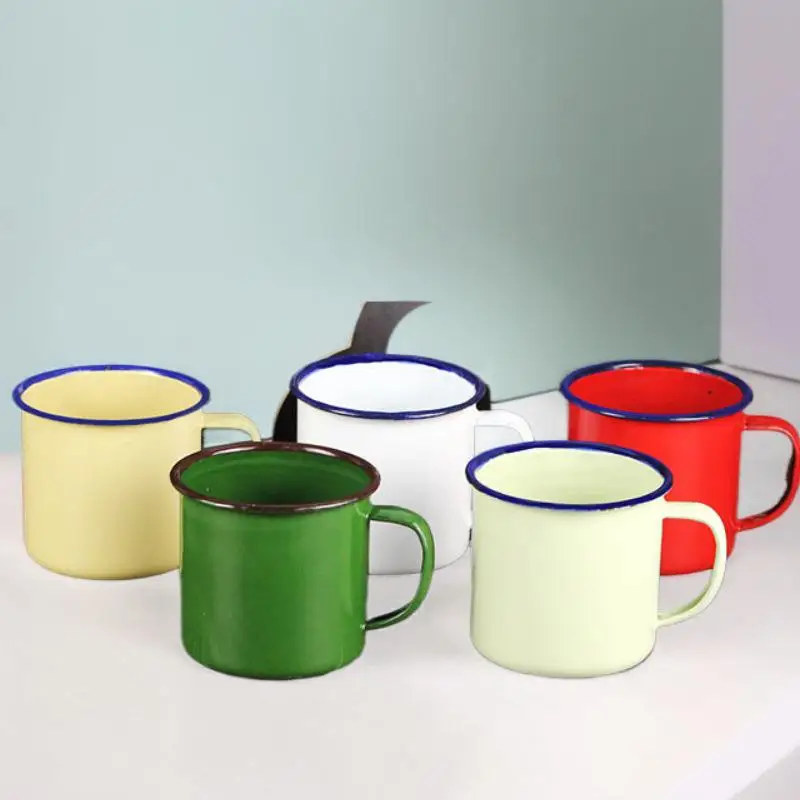 500ML Vintage Enamel Mug With Handle Heat-resistant Large Capacity Tea Milk Water Coffee Drinking Cup Retro Decor