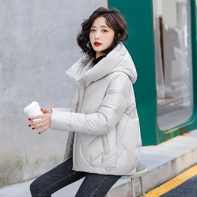 Women's Short Winter Cotton Jacket Warm New Loose Hooded Thick Cotton Coat Trendy Quilted Cotton Padded Jacket Parkas Clothing