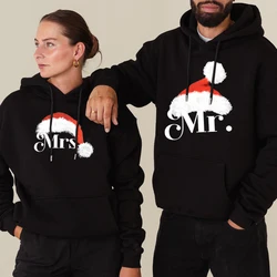 Hoodies Couple Christmas Hat Letter Mr Mrs Print Pullover Long Sleeve Fashion Xmas Gift Sportswear Women Men Lover Sweatshirt