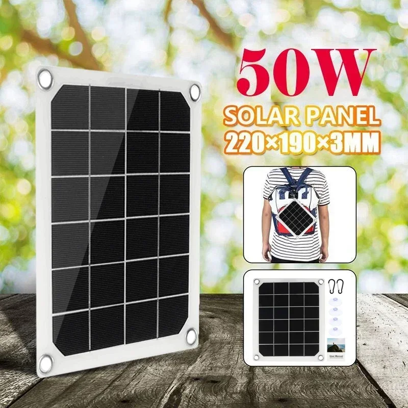 Panel Solar portátil de 50W, cargador de batería Dual USB 5V 2A, placa de células solares, cargador de coche para teléfono, Camping al aire libre