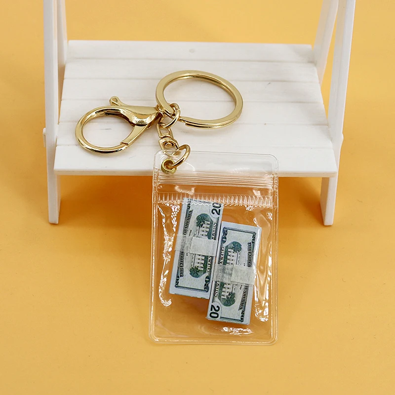 Dollar Bill Bag Charm Keychain Mini Clear Coin Money Bag Keychain Unique Handmade Backpack Charm Pendant Gift