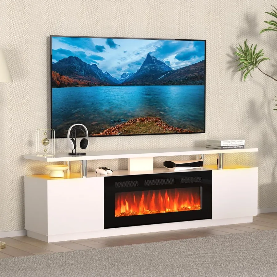 

70 Fireplace TV Stand with 36 Electric Fireplace Featuring 12 Color LED Lights 750W/1500W Heating Capacity for TVs Up to 80 Dua