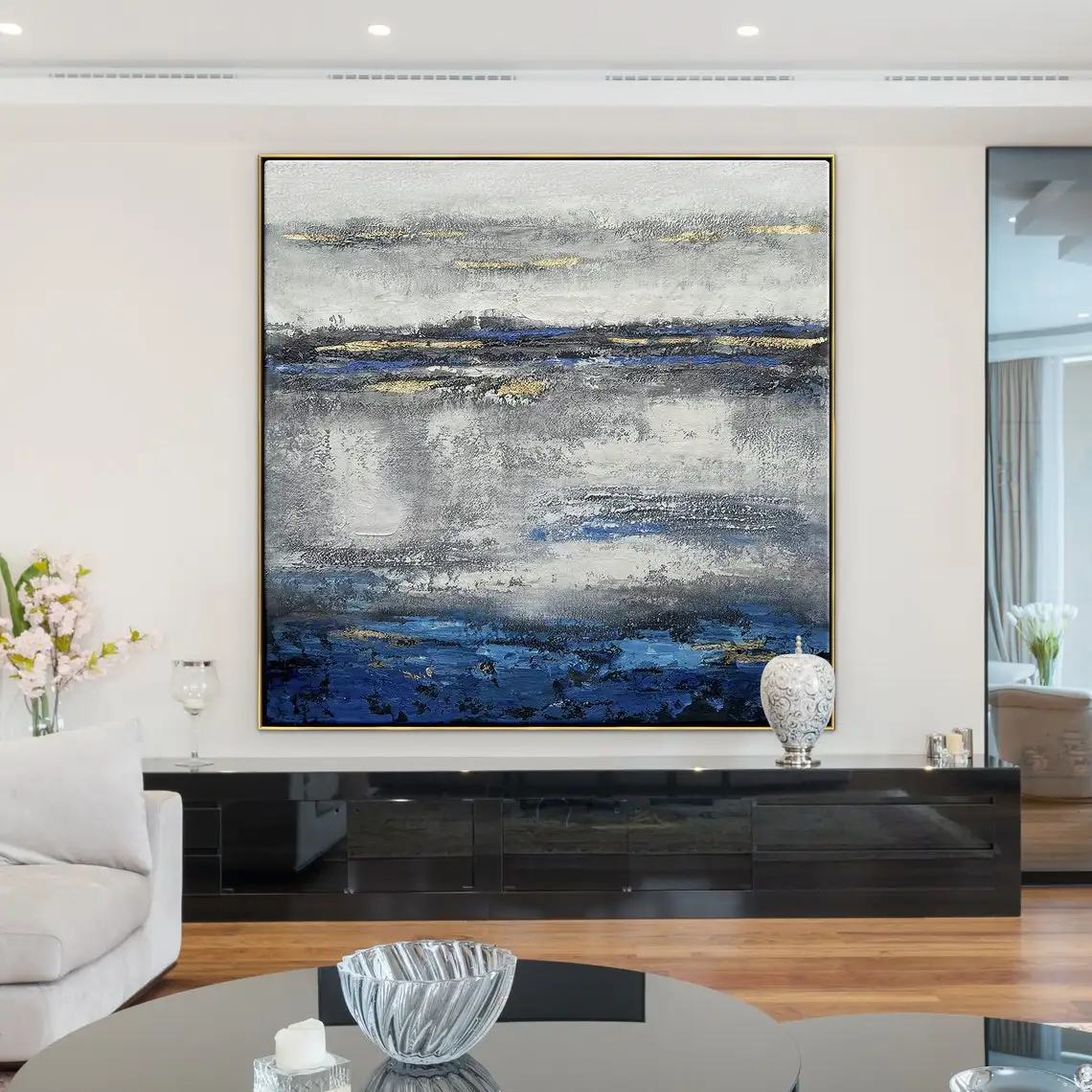 Textured Handmade Painting Original Art Beach Wall Art Work Secrets of The Sea Oil Painting Silver Blue Color Canvas Painting